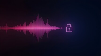 Secure Audio Data Concept with a Voice Waveform and a Padlock Icon