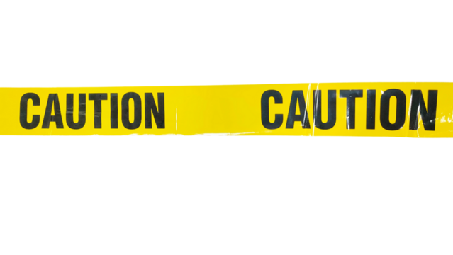 Bright yellow caution tape featuring bold black lettering, signaling a warning or hazard