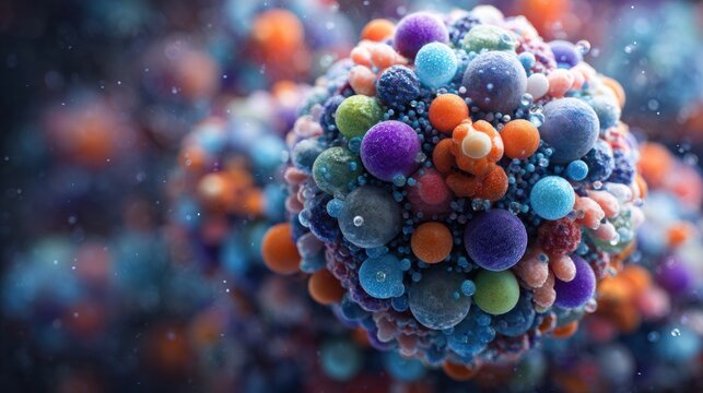 Cells appear in vibrant colors, displaying intricate structures and diverse patterns.