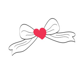 Hand Drawn Bow Ribbon with Pink Heart Center