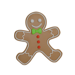 A cute 3D gingerbread man cookie with icing and a smiling face, isolated on a white background. Perfect for Christmas designs, baking themes, and holiday branding. Modern vector illustration.