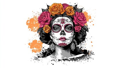 Vibrant Dia de los Muertos altar bursting with colorful marigolds, candles, and sugar skulls, honoring departed loved ones with joyous celebration and deep respect.