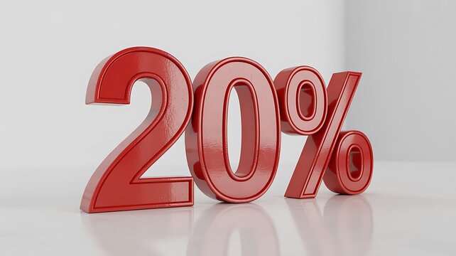 Red 3D 20 Percent Symbol on White Background