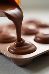 Pouring Melted Milk Chocolate into Molds Creating Decadent Homemade Treats