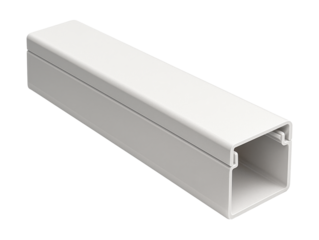 PVC cable trunking with snap-on lid for organizing cables along home office baseboards.