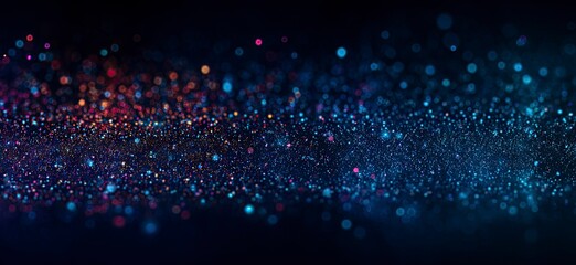 Vibrant abstract background with glowing multicolored particles creating a dynamic, energetic, and futuristic atmosphere perfect for modern digital designs and technological themes.