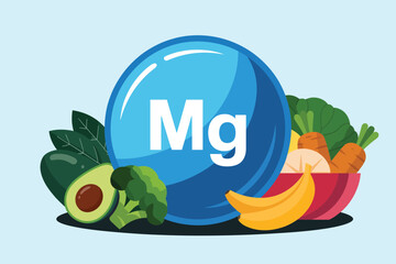 Magnesium-Rich Foods Vector Illustration of Healthy Diet with Avocado, Broccoli, Banana and Leafy Greens for Dietary Wellness