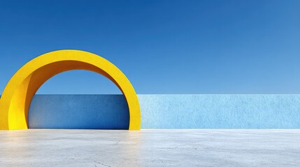 Bright yellow archway against a clear blue sky with a textured wall.