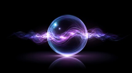 Abstract blue and purple sphere with dynamic energy waves swirling on a black background, perfect for futuristic designs, technology concepts, and visual effects.
