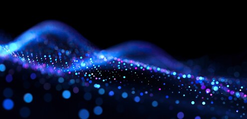 Dynamic abstract blue background with a wave of dots and lines creating a modern, elegant design perfect for digital art, web design, and creative projects