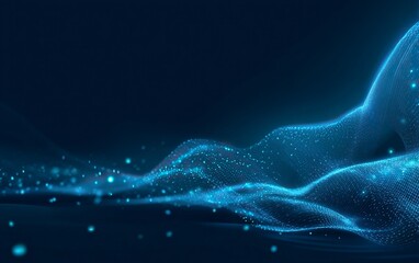 Dynamic blue background with glowing digital waves, dots, and flowing light effects, perfect for modern tech, futuristic designs, and website banners