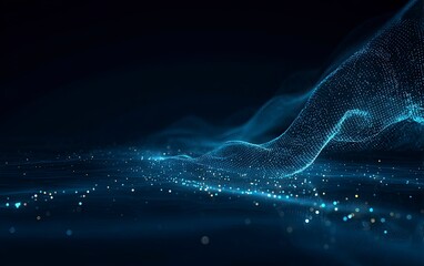 Stunning abstract blue background with glowing digital waves and dots, perfect for modern tech designs, website headers, and futuristic visuals creating a dynamic atmosphere