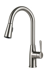 A modern high-arc stainless steel faucet with a pull-down sprayer for kitchens.