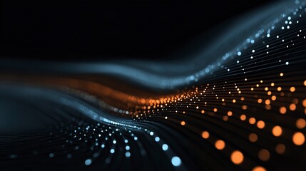 Dynamic abstract blue background with glowing orange and white dots, perfect for modern digital designs, presentations, and website elements, creating a vibrant, professional aesthetic.