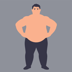 Fototapeta premium Overweight Man with Hands on Hips Illustration Depicting Body Positivity and Health Awareness on Grey Background