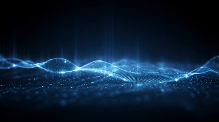 Dynamic blue glowing line and point grid with audio equalizer visual, perfect for futuristic backgrounds, tech presentations, and vibrant digital art displays