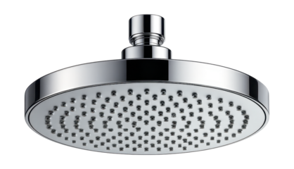 Wide rainfall showerhead for a luxurious shower experience in a contemporary apartment.