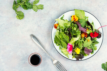 Vibrant edible flower salad.