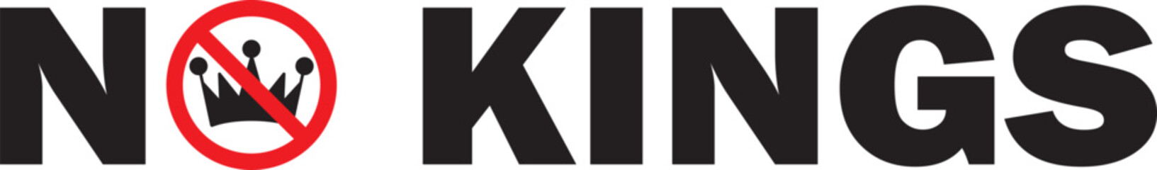No kings slogan with a no-crown symbol. Vector graphic for political protest, independence, or anti-authoritarian themes.