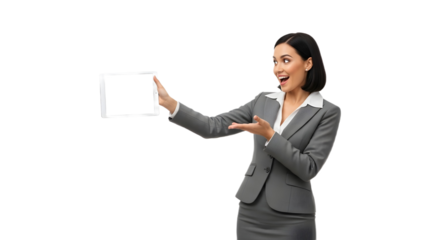 Businesswoman in business Suit holing white paper, Professional Presentation Idea , png 