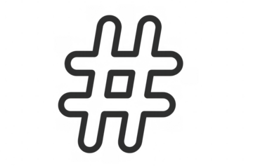 Black outline hashtag symbol on transparent background, representing connection, social media, and digital communication