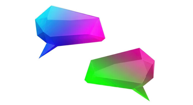 Abstract 3D geometric speech bubbles with vibrant gradient colors for digital communication and technology design isolated PNG with Transparent Background - Powered by Adobe