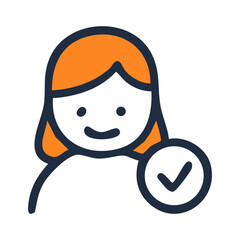 Woman profile with check mark vector icon user account verified symbol female avatar success confirmation 100