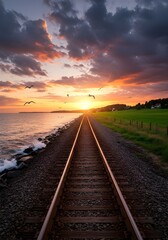 Where Rails Meet the Sea: Evening Serenity