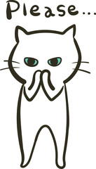 お願いするつり目な猫のイラスト