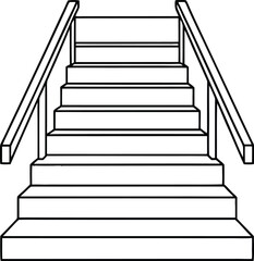 Staircase with handrails line art silhouette white background