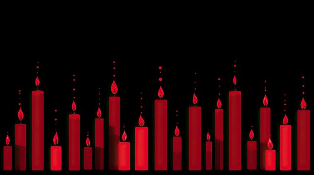 Elegant All Saints' Day card design featuring vibrant red candles casting a warm glow against a sophisticated black background, perfect for remembrance and solemn celebrations.