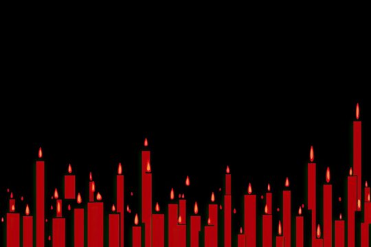 Elegant All Saints Day card design featuring vibrant red candles casting a warm glow on a deep black background, perfect for solemn remembrance and spiritual reflection.