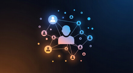A glowing network of interconnected people, symbolizing social connections, communication, and the power of community in the digital age, on dark background