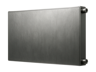 Textured steel panel radiator enhances kitchen decor with a stylish touch.