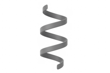 Gray 3d spiral ribbon element. Abstract helix twisting up, forming a dynamic curve on transparent background