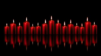 Solemn All Saints' Day remembrance with deep red candles glowing against a dramatic black background, evoking powerful spiritual reflection and sacred tradition.