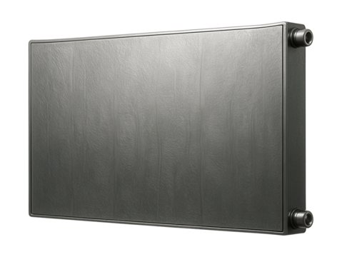 Textured steel panel radiator enhances kitchen decor with a stylish touch.