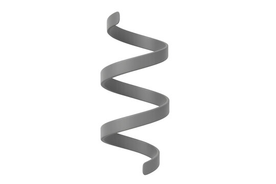 Gray 3d spiral ribbon element. Abstract helix twisting up, forming a dynamic curve on transparent background