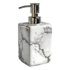 Obraz premium Elegant white marble soap dispenser with chrome pump for bathroom or kitchen vanity isolated on transparent background
