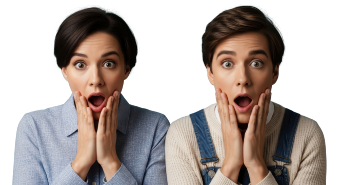 Diverse young people reacting with extreme surprise and shock to unbelievable news or event isolated PNG with Transparent Background