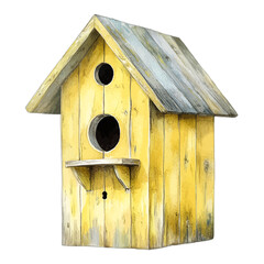 Rustic Watercolor Yellow Birdhouse Clipart: Charming Garden Decor
