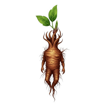 Highly detailed illustration of a fantasy mandrake root creature for magic and folklore designs. isolated PNG with Transparent Background