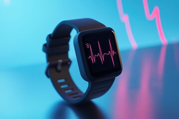 Smartwatch displaying heart rate data with vibrant background lighting for fitness monitoring