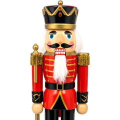 A traditional wooden soldier figurine with a red jacket and black hat