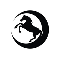 Horse jumping over moon in magical charming night scene Vector illustration