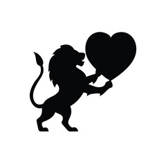 Lion holding big heart shape showing love and kind affection Vector illustration
