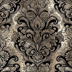 Gold voluminous pattern on black background, embossed for decoration