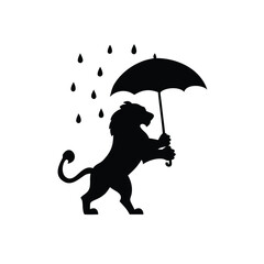 Lion holding umbrella in rain walking calmly with gentle grace Vector illustration