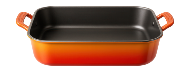 A lightweight carbon steel roasting pan with a vibrant exterior, perfect for beginner