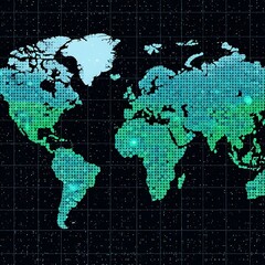 Fototapeta premium Digital World Map with Glowing Dots Representing Global Connections.